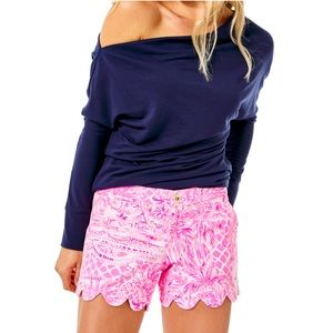 Buttercup Palm Beach Paradise Print 5" Scallop Short size 4